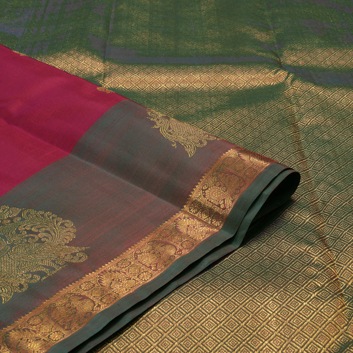 Hayagrivas Handloom Reddish Pink Kanjivaram Silk Saree with Maroonish Brown BE631-SBS
