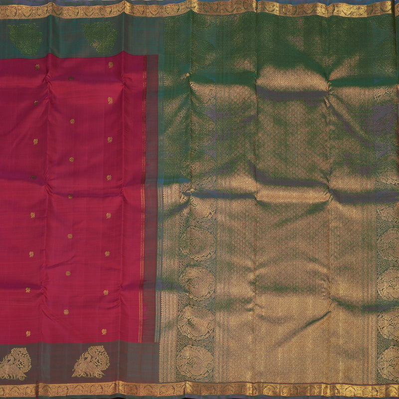 Hayagrivas Handloom Reddish Pink Kanjivaram Silk Saree with Maroonish Brown BE631-SBS