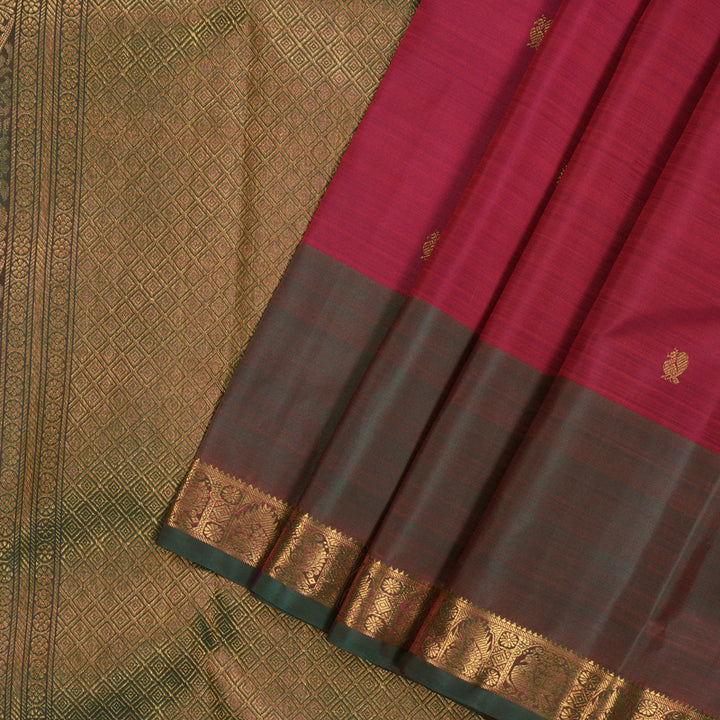 Hayagrivas Handloom Reddish Pink Kanjivaram Silk Saree with Maroonish Brown BE631-SBS