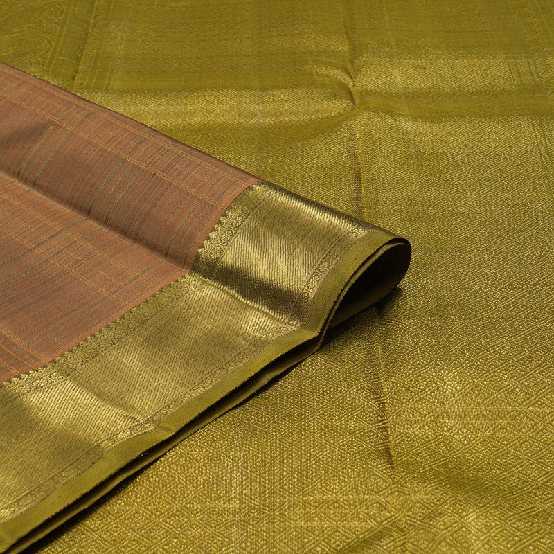 Hayagrivas Handloom Peach Orange Kanjivaram Silk Saree with Olive Green border BE634-SBS