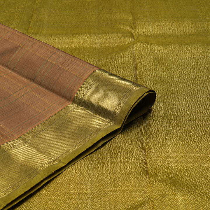 Hayagrivas Handloom Peach Orange Kanjivaram Silk Saree with Olive Green border BE634-SBS