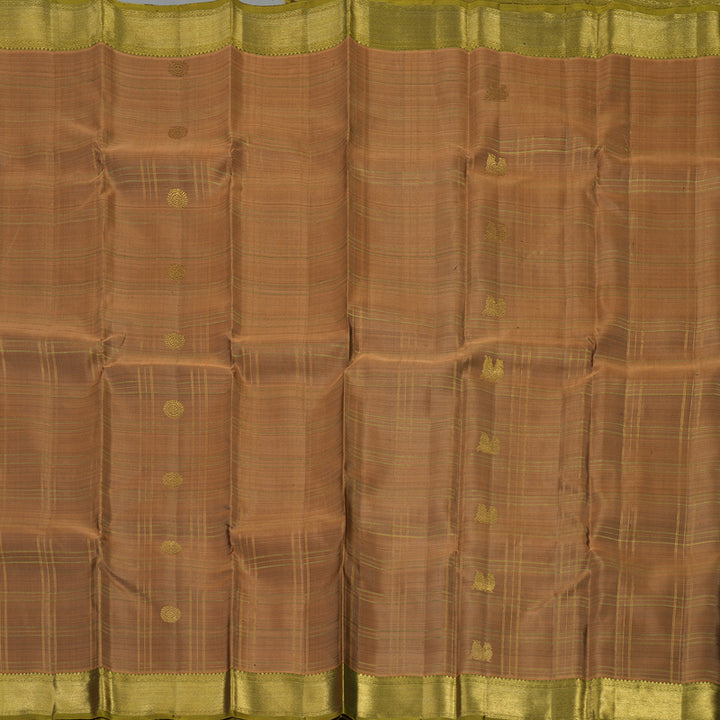 Hayagrivas Handloom Peach Orange Kanjivaram Silk Saree with Olive Green border BE634-SBS