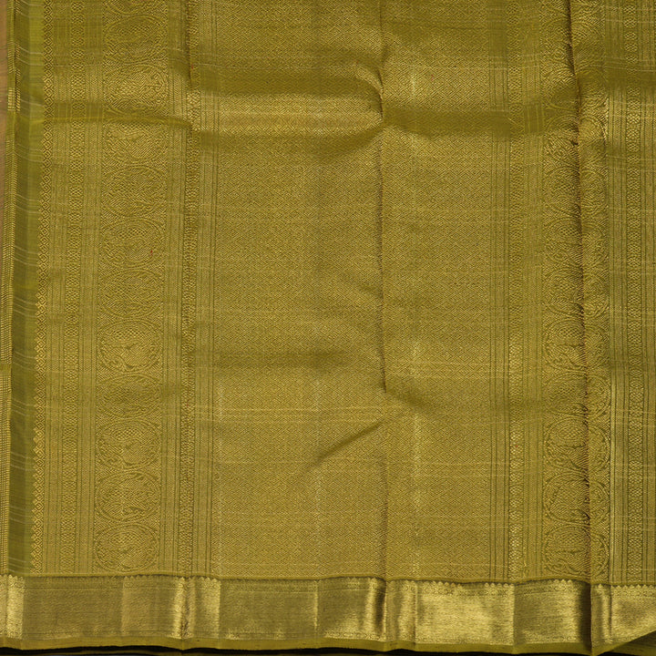 Hayagrivas Handloom Peach Orange Kanjivaram Silk Saree with Olive Green border BE634-SBS