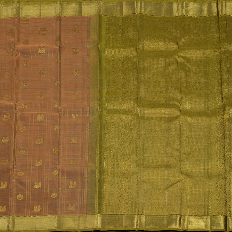 Hayagrivas Handloom Peach Orange Kanjivaram Silk Saree with Olive Green border BE634-SBS