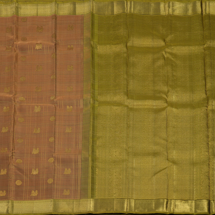 Hayagrivas Handloom Peach Orange Kanjivaram Silk Saree with Olive Green border BE634-SBS