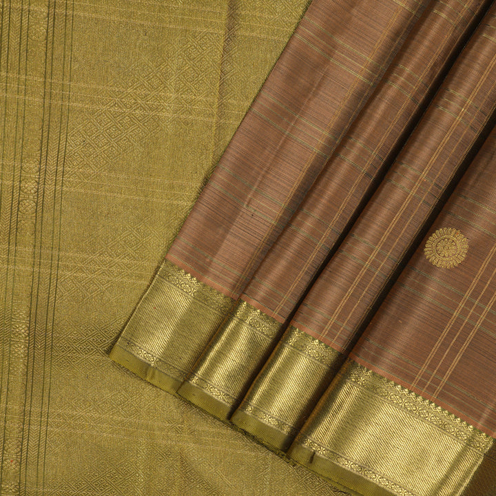 Hayagrivas Handloom Peach Orange Kanjivaram Silk Saree with Olive Green border BE634-SBS