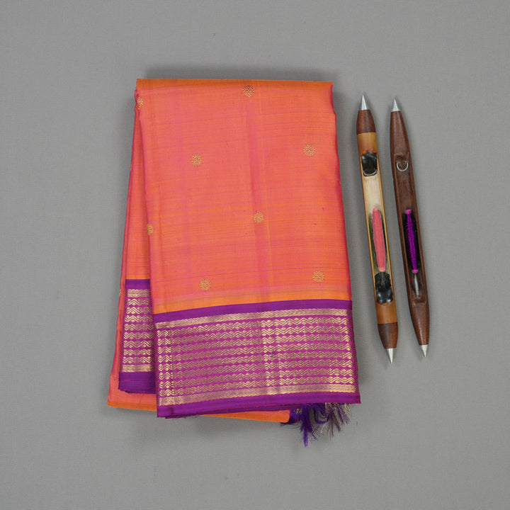 Hayagrivas Handloom Pinkish-Orange Kanjivaram Silk Saree with Purple border BE635-SBS