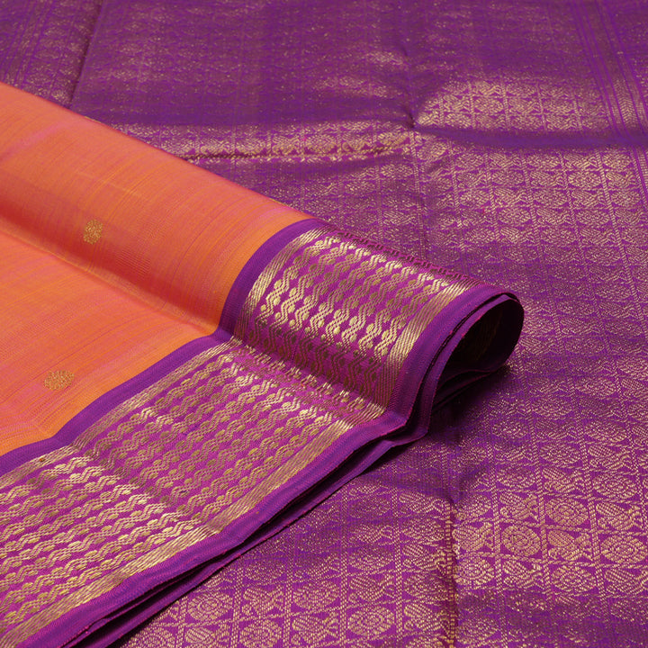 Hayagrivas Handloom Pinkish-Orange Kanjivaram Silk Saree with Purple border BE635-SBS