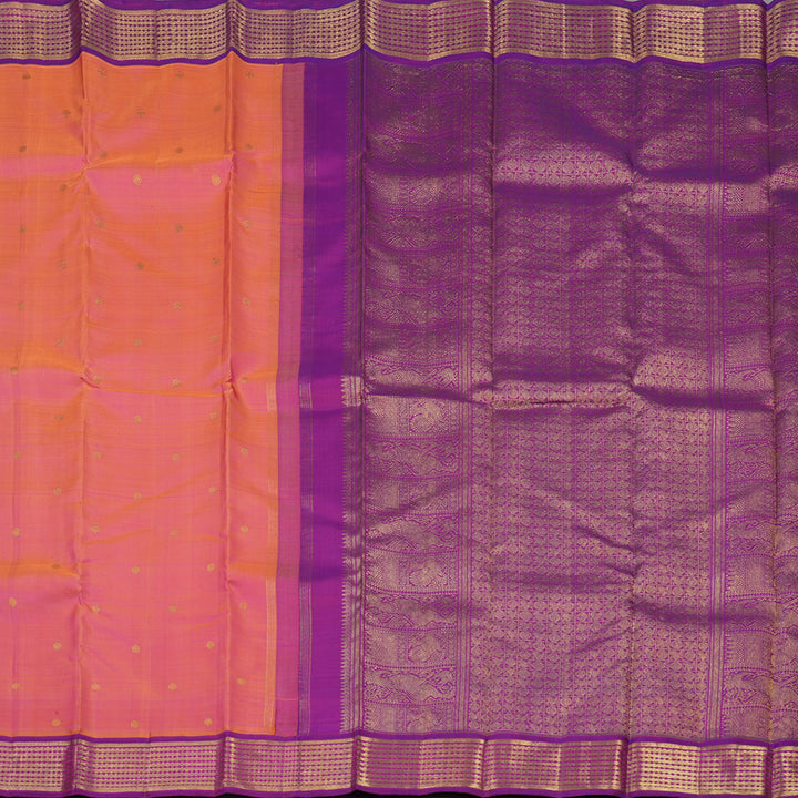Hayagrivas Handloom Pinkish-Orange Kanjivaram Silk Saree with Purple border BE635-SBS
