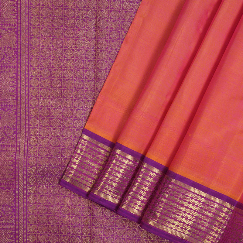 Hayagrivas Handloom Pinkish-Orange Kanjivaram Silk Saree with Purple border BE635-SBS