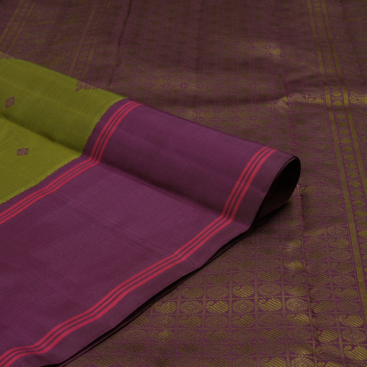 Hayagrivas Handloom Mehandi Green Kanjivaram Silk Saree with Purple border BE641-SBS