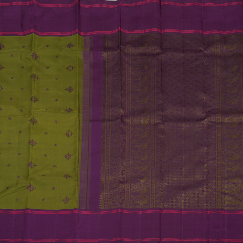 Hayagrivas Handloom Mehandi Green Kanjivaram Silk Saree with Purple border BE641-SBS