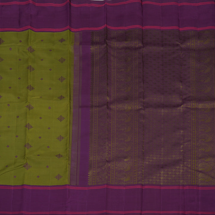 Hayagrivas Handloom Mehandi Green Kanjivaram Silk Saree with Purple border BE641-SBS