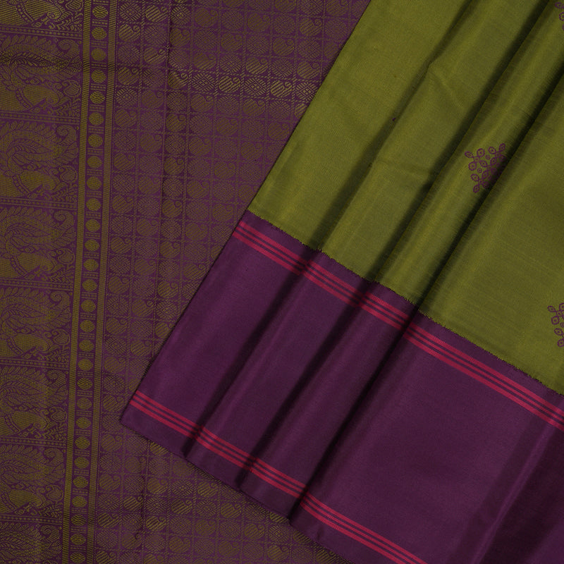Hayagrivas Handloom Mehandi Green Kanjivaram Silk Saree with Purple border BE641-SBS