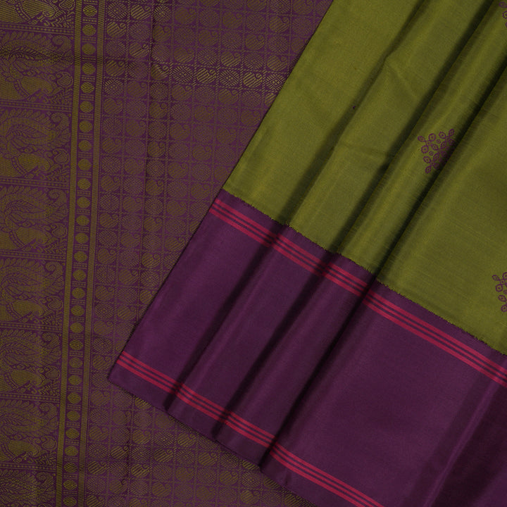 Hayagrivas Handloom Mehandi Green Kanjivaram Silk Saree with Purple border BE641-SBS