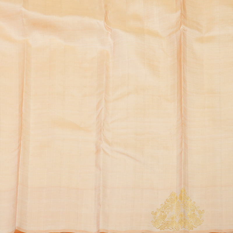 Hayagrivas Handloom Pale Yellow Kanjivaram Silk Saree with Peach Orange Border BE648-SBS