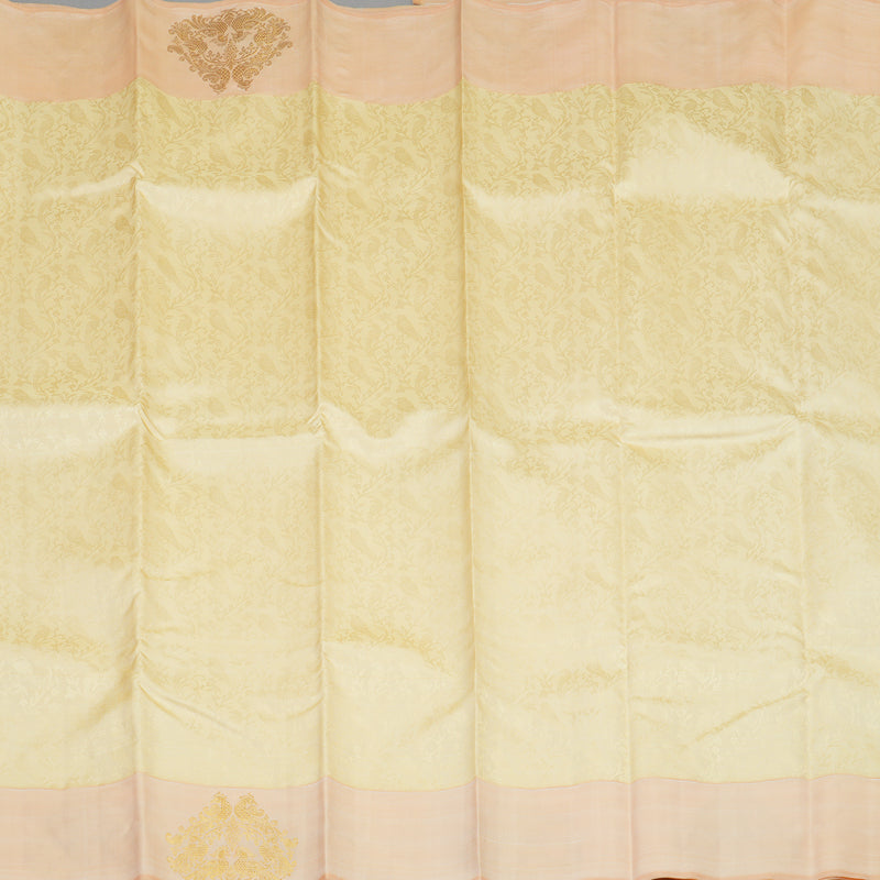 Hayagrivas Handloom Pale Yellow Kanjivaram Silk Saree with Peach Orange Border BE648-SBS