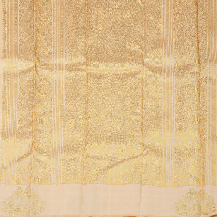 Hayagrivas Handloom Pale Yellow Kanjivaram Silk Saree with Peach Orange Border BE648-SBS