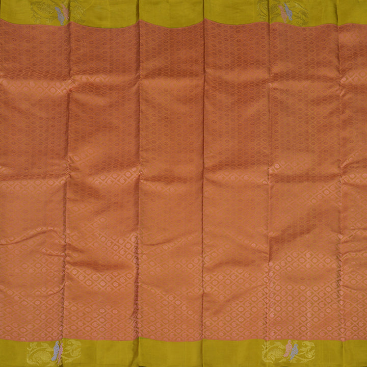 Hayagrivas Handloom Dark Orange Kanjivaram Silk Saree with Light Olive Green BE652-SBS