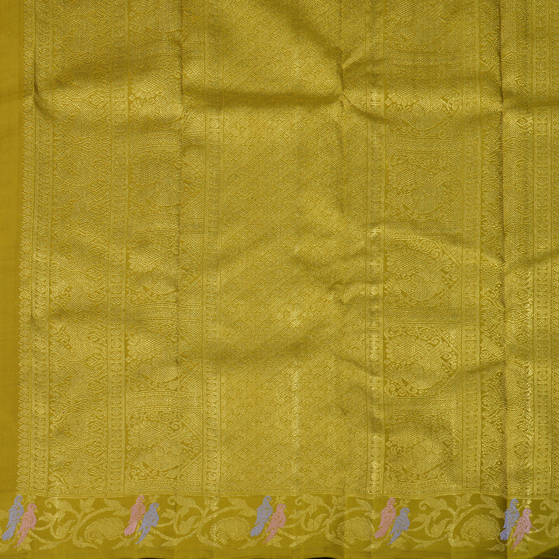 Hayagrivas Handloom Dark Orange Kanjivaram Silk Saree with Light Olive Green BE652-SBS