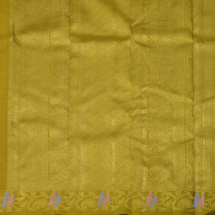 Hayagrivas Handloom Dark Orange Kanjivaram Silk Saree with Light Olive Green BE652-SBS