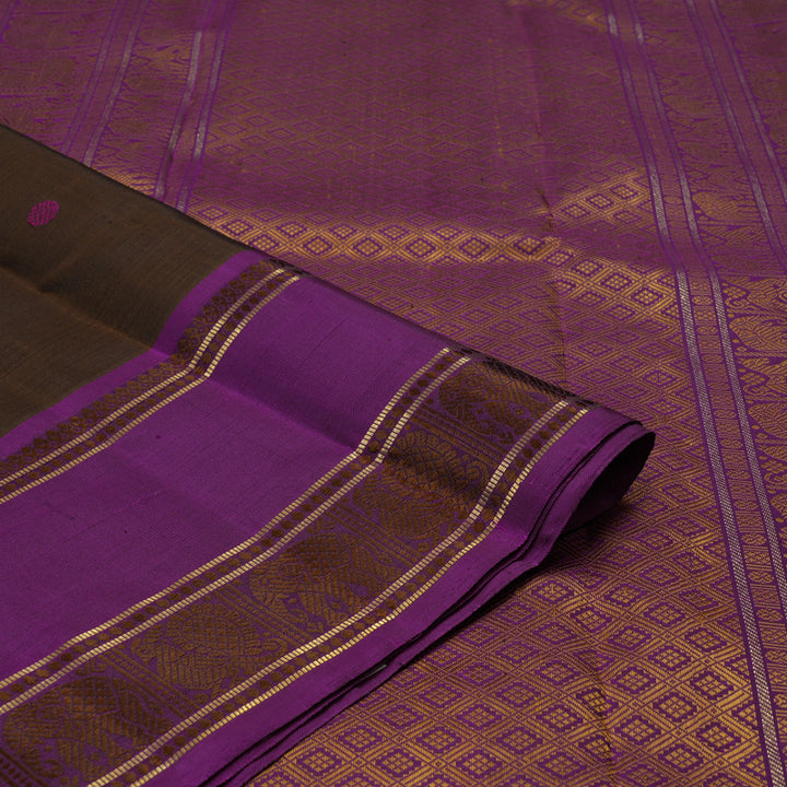 Hayagrivas Handloom Dark Chocolate Brown Kanjivaram Silk Saree with Purple border BE654-SBS