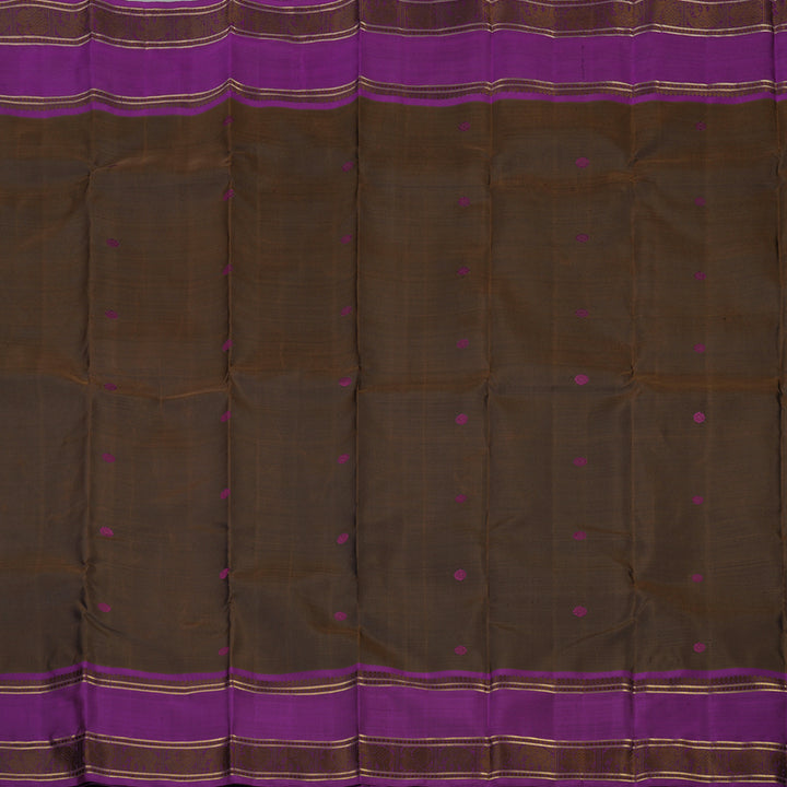 Hayagrivas Handloom Dark Chocolate Brown Kanjivaram Silk Saree with Purple border BE654-SBS