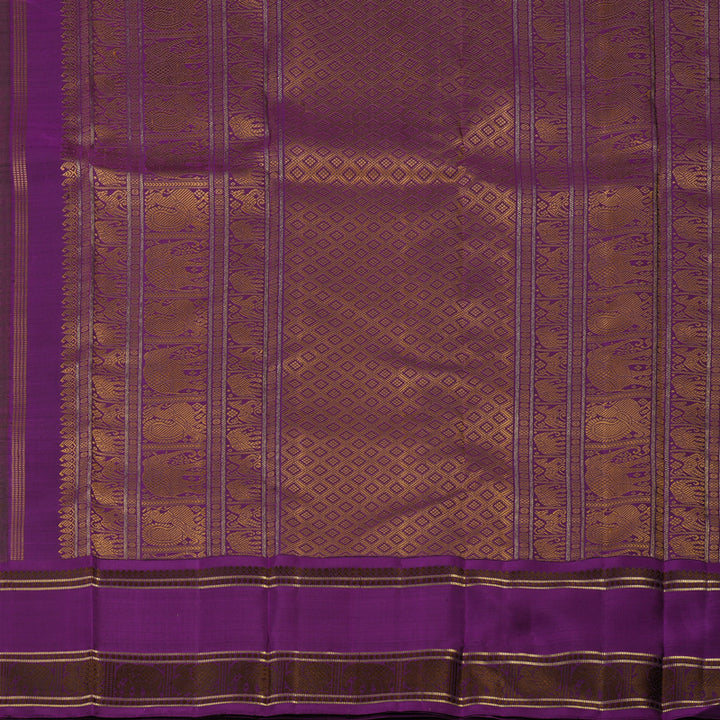 Hayagrivas Handloom Dark Chocolate Brown Kanjivaram Silk Saree with Purple border BE654-SBS