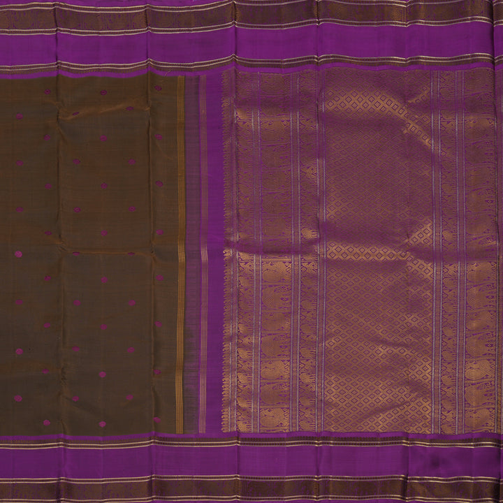 Hayagrivas Handloom Dark Chocolate Brown Kanjivaram Silk Saree with Purple border BE654-SBS