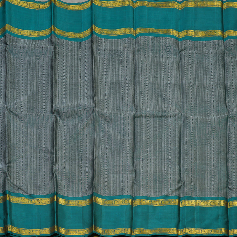 Hayagrivas Handloom Metallic Grey Kanjivaram Silk Saree with Rama Green Border BE660-SBS