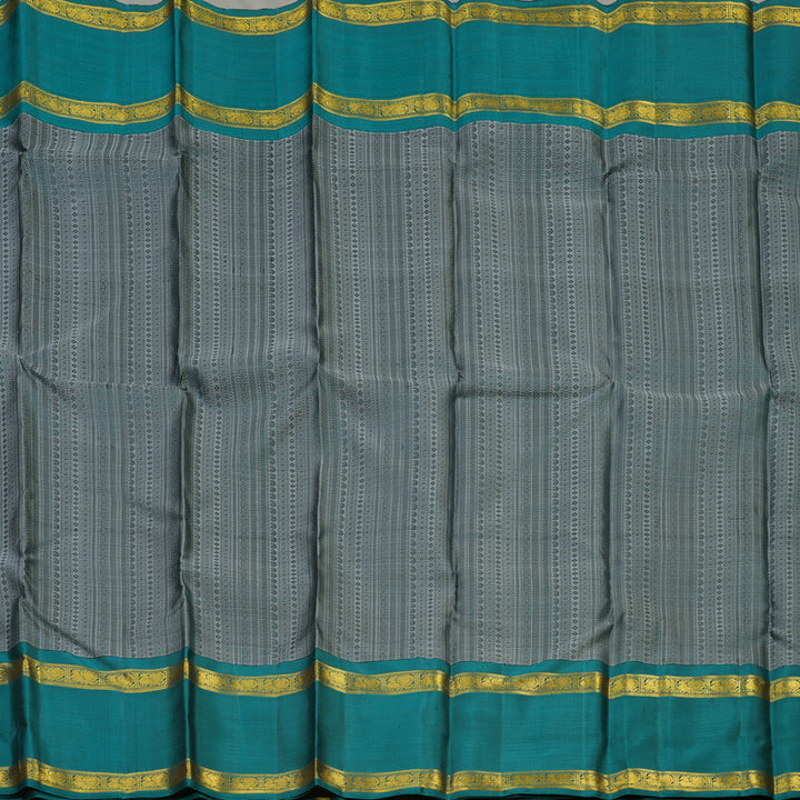 Hayagrivas Handloom Metallic Grey Kanjivaram Silk Saree with Rama Green Border BE660-SBS
