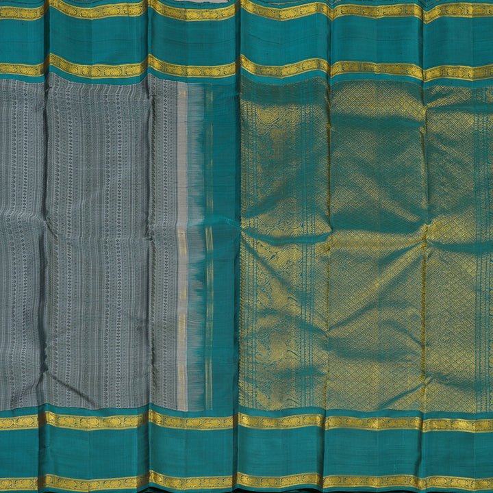 Hayagrivas Handloom Metallic Grey Kanjivaram Silk Saree with Rama Green Border BE660-SBS