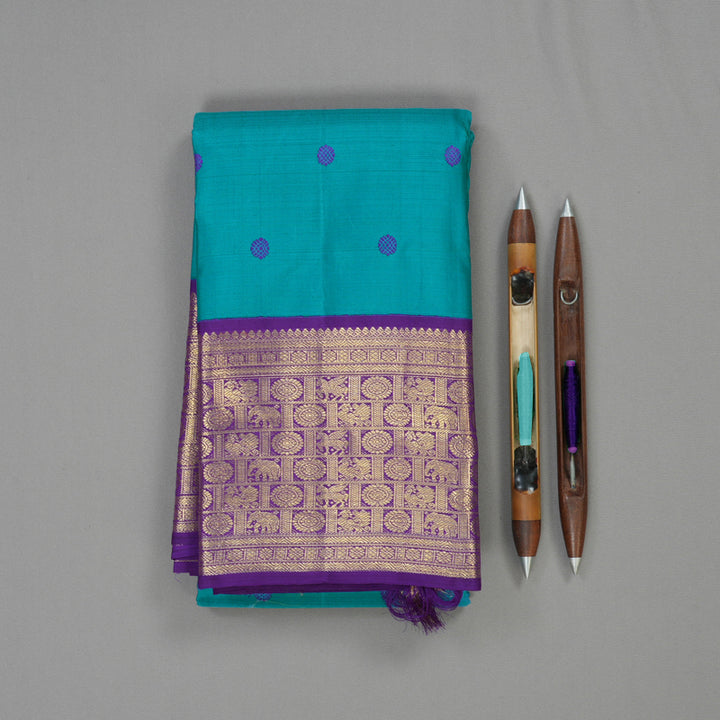 Hayagrivas Handloom Rama Blue Kanjivaram Silk Saree with Purple Border BE663-SBS