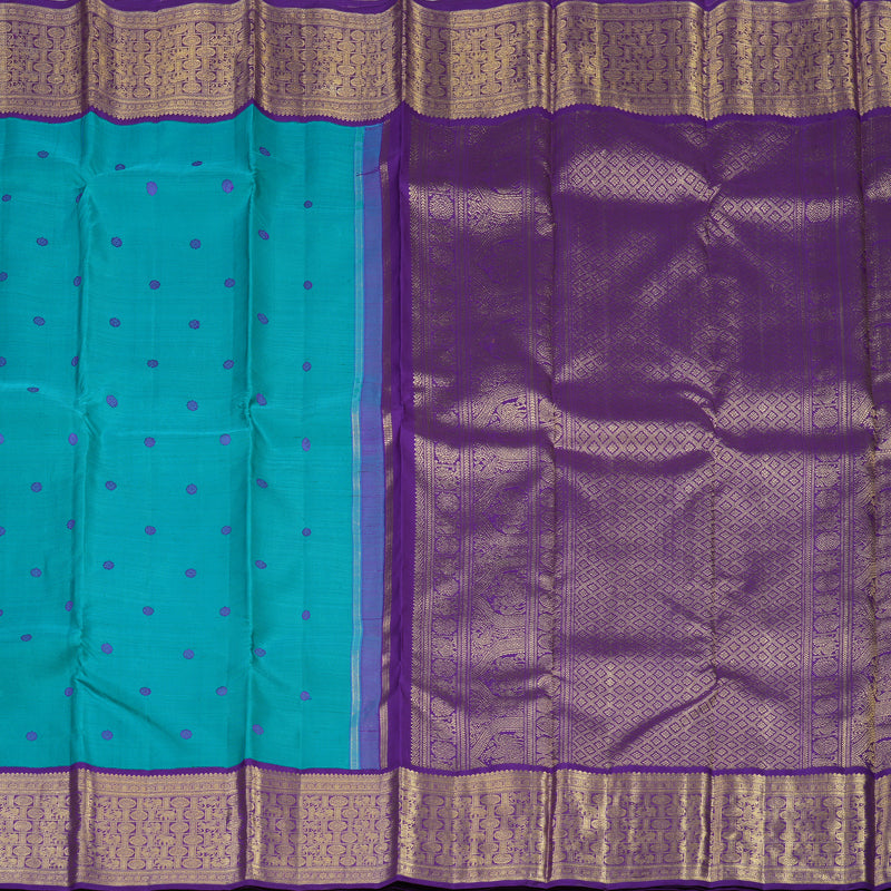 Hayagrivas Handloom Rama Blue Kanjivaram Silk Saree with Purple Border BE663-SBS