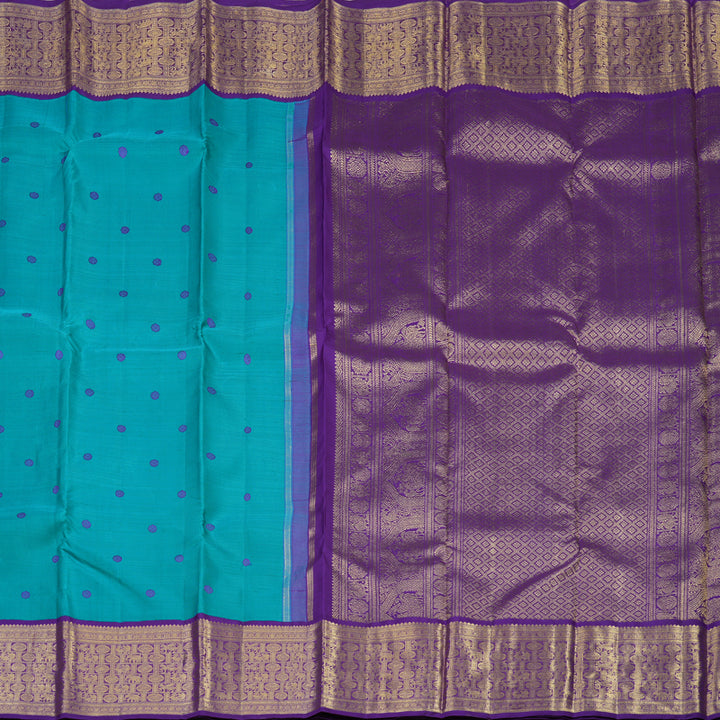 Hayagrivas Handloom Rama Blue Kanjivaram Silk Saree with Purple Border BE663-SBS