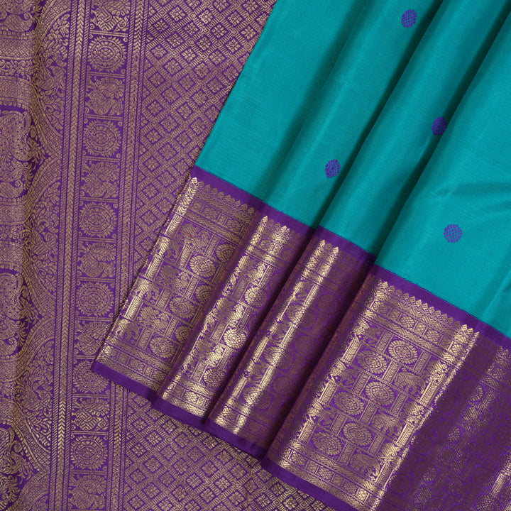 Hayagrivas Handloom Rama Blue Kanjivaram Silk Saree with Purple Border BE663-SBS