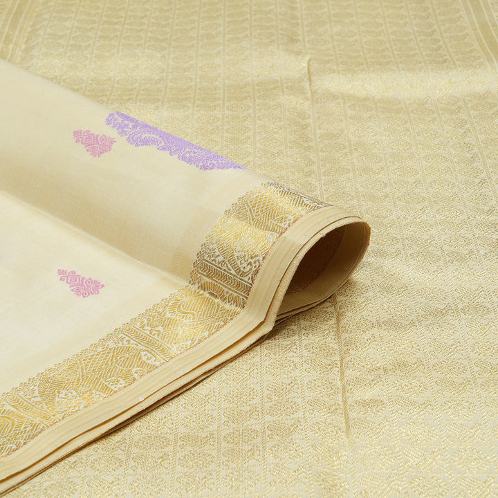 Hayagrivas Handloom Creamy Ivory Kanjivaram Silk Saree BE668-SBS