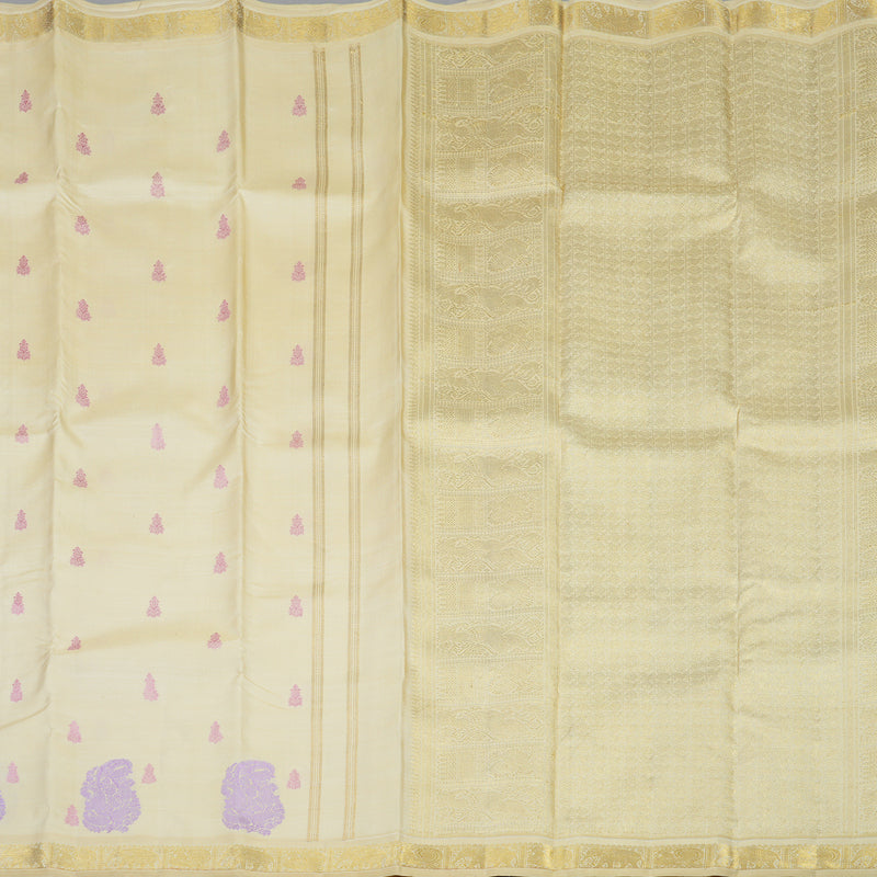 Hayagrivas Handloom Creamy Ivory Kanjivaram Silk Saree BE668-SBS