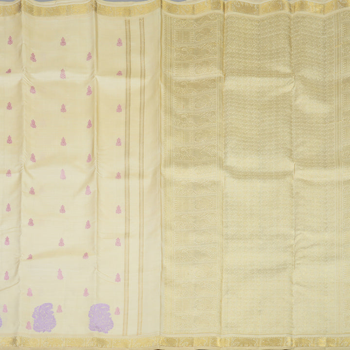 Hayagrivas Handloom Creamy Ivory Kanjivaram Silk Saree BE668-SBS