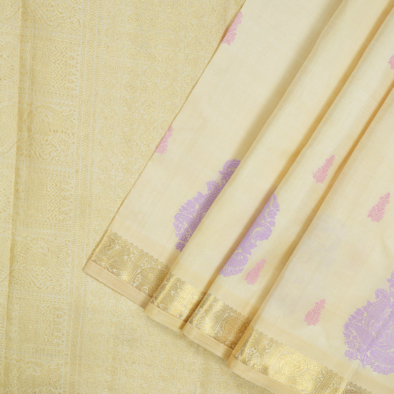 Hayagrivas Handloom Creamy Ivory Kanjivaram Silk Saree BE668-SBS
