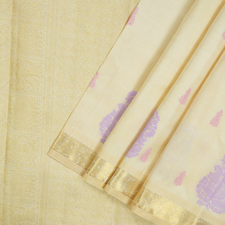 Hayagrivas Handloom Creamy Ivory Kanjivaram Silk Saree BE668-SBS