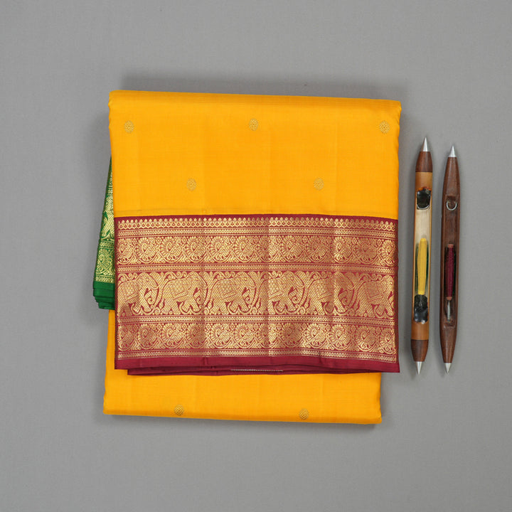 Hayagrivas Handloom Yellow Ten Yards Silk Madisar with Ganga Jamuna Border BE676-SBS