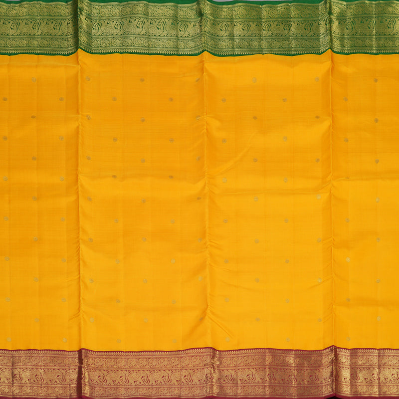Hayagrivas Handloom Yellow Ten Yards Silk Madisar with Ganga Jamuna Border BE676-SBS