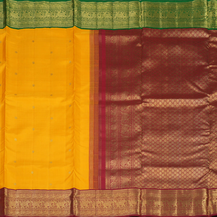 Hayagrivas Handloom Yellow Ten Yards Silk Madisar with Ganga Jamuna Border BE676-SBS