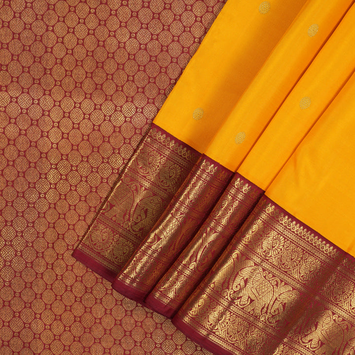 Hayagrivas Handloom Yellow Ten Yards Silk Madisar with Ganga Jamuna Border BE676-SBS