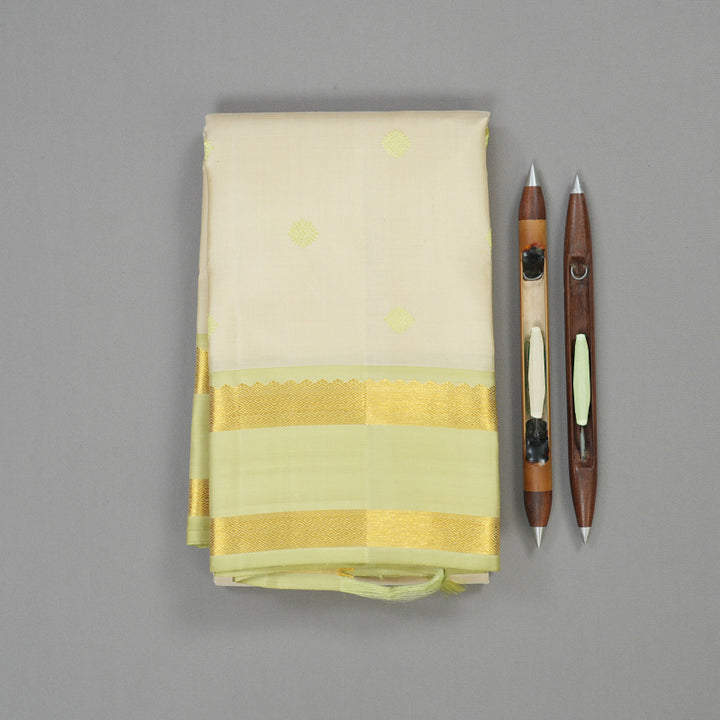 Hayagrivas Handloom Half-White Kanjivaram Silk Saree with Pista Green Border BE682-SBS