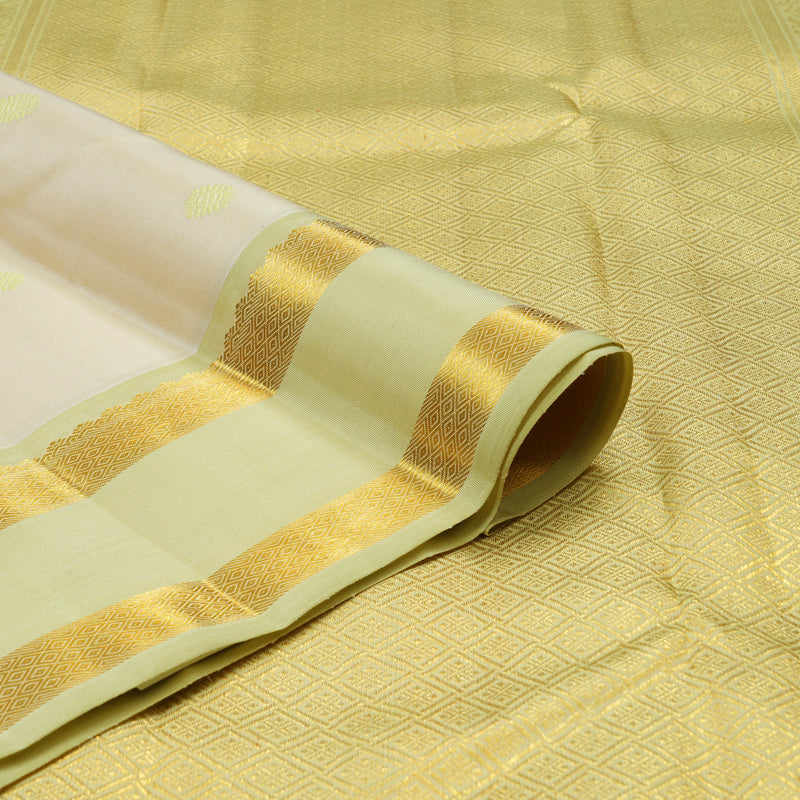 Hayagrivas Handloom Half-White Kanjivaram Silk Saree with Pista Green Border BE682-SBS