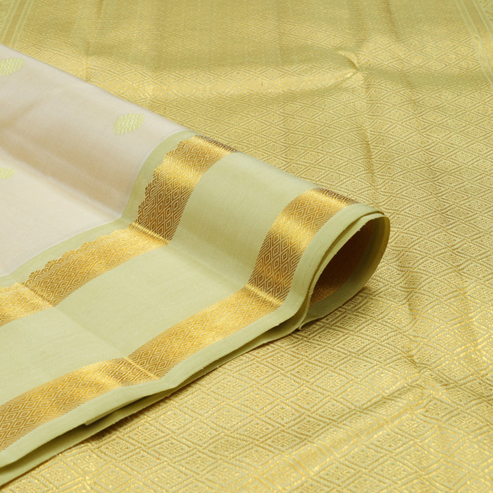 Hayagrivas Handloom Half-White Kanjivaram Silk Saree with Pista Green Border BE682-SBS