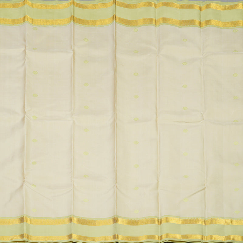 Hayagrivas Handloom Half-White Kanjivaram Silk Saree with Pista Green Border BE682-SBS