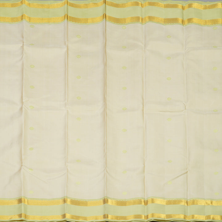 Hayagrivas Handloom Half-White Kanjivaram Silk Saree with Pista Green Border BE682-SBS